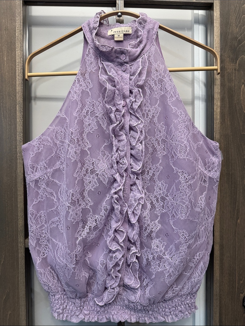Lace‎ Ruffled Halter Neck Sleeveless Top Banded Waist Romantic purple